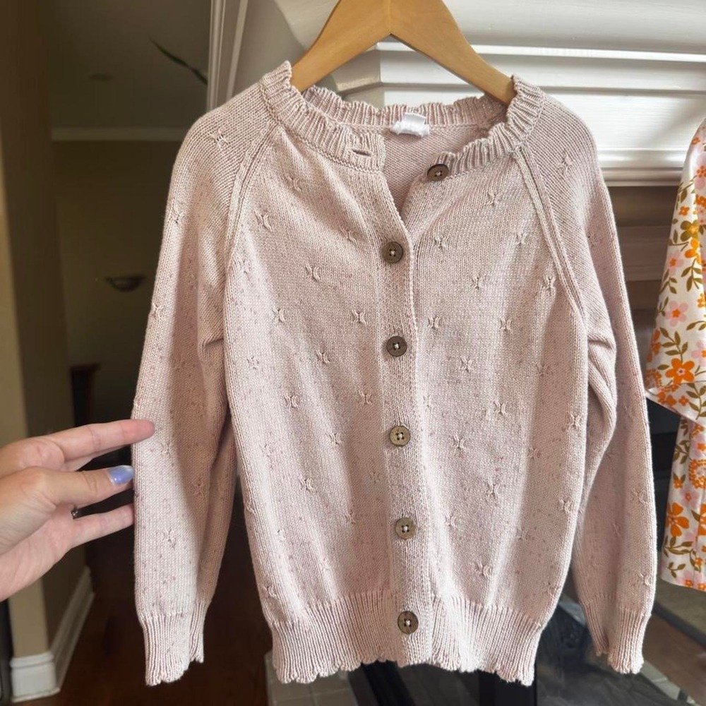 Jamie Kay Blush Pink Pointelle Knit Cotton Cardigan Sweater Size 4T